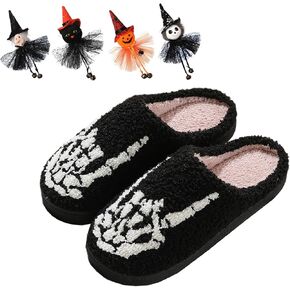 Halloween Ghost Pumpkin Slippers for Womens & Mens - Cozy Spooky Skeleton Plush Slippers - Perfect Halloween & Christmas Gift