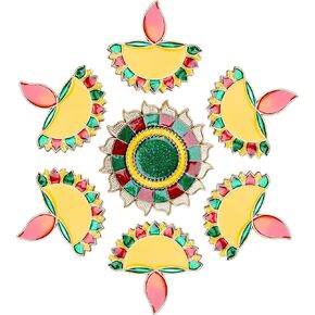 CHERKRAFT 10 بوصة Meena Rangoli Diwali أكريليك رانجولي استنسل مصنوع يدويًا ملصق رانجولي ديكور المنزل أحجار تزيين الأرضية (تصميم 6)