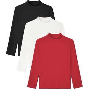 Auranso 3 Pack Boys Girls Turtleneck Kids Long Sleeve Shirts Solid Warm Unisex Turtle Neck Top