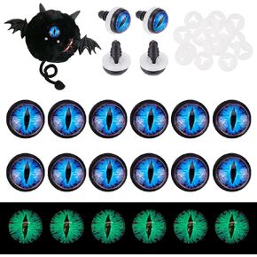 PH PandaHall 20pcs Craft Safety Eyes, Glow in The Dark Dragon Eye Cabochons Craft Crochet Eyes 12mm Flat Round Craft Eyes Glowing Eyes with 20pcs Washers for Stuffed Animal Teddy Bear Halloween Decor