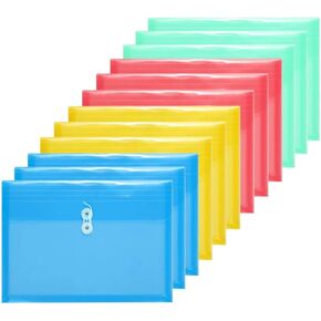 kidsnado TIENO 12 Plastic Envelopes with String Closure Legal Size Expandable Gusset Folder Side Load Holder Assort Color
