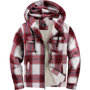 SECOOD Mens Flannel Sherpa Lined Jacket with Hood Plaid Shirts Jackets Zip Up Long Sleeve Sweatshirt Winter Coat for Men