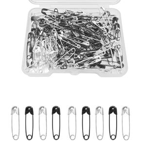 Safety Pins Small Safety Pins for Clothes 19mm/0.75 Inch Black Safety Pins Bulk for Clothes, Crafting, Sewing, Jewelry Making, Arts & Craft，Black & Sliver (150Pcs/Box)