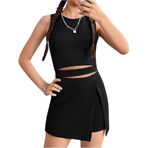 SweatyRocks Girl's 2 Piece Outfits Cut Out Sleeveless Tank Top and Split Shorts Skorts Set