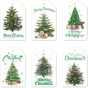 Christmas Gift Tags, 120 Pcs Christmas Tree Tags Green Foil with String for Xmas Gifts Wrapping, Party Decoration, Merry Christmas Holiday Hanging Labels Gift Paper Tags, Merry Little Christmas Tags