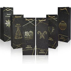 Uptotop Christmas Gift Bags with Windows, 12 Pack Christmas Paper Gift Bags with 6 Assorted Designs for Xmas Holiday Party, 8x8x3 Inches