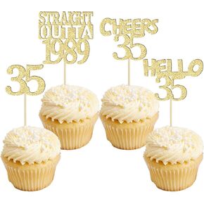 Gyufise 24 Pack Black 40th Birthday Cupcake Toppers Glitter Forty Hello 40 Straight Outta 1984 Cupcake Picks for Cheers to 40 Birthday Anniversary Party Cake Decorations Supplies in Kuwait