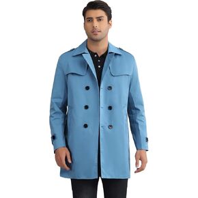 Lars Amadeus Belted Trench Coat for Men's Notch Lapel Double Breasted Windbreaker Jacket Casual Overcoat