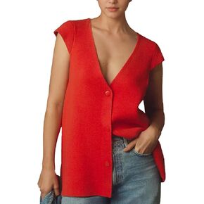 Hixiaohe Knit Sweater Vest for Women Sleeveless Cardigan V Neck Button Tank Tops Womens Fashion Casual Summer Dress Waistcoat(Red,S), Small in Kuwait