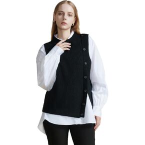 SDEER Women's Sleeveless Knit Vest Casual Button Down Ribbed Sweater Vest Round Neck Pure Color Sleeveless Knitwear Tops