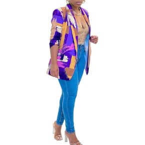 Women's Casual Stretchy Blazer Jacket Colorful Long Sleeve Open Front Jackets