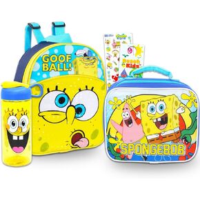 SpongeBob SquarePants Mini Backpack and Lunch Box Set - 11" Small Spongebob Backpack with Spongebob Lunch Bag, Spongebob Water Bottle, and More | Spongebob School Supplies Bundle