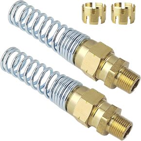 2 Pcs Brass 3/8" Air Hose Fittings DOT Air Fittings with Spring Guards, 3/8" Male Connector for Rubber Tube, Air Brake Hose End Fittings, with 2 Fitting Sleeve Tubes