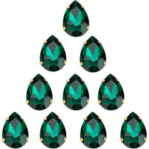 Choupee Sew On Rhinestone Tear Drop Crystal Rhinestones in Gold Setting 48 Pcs (Red, 13 X 18 MM)