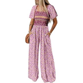 Dokotoo Women's Casual Jumpsuits Loose Overalls One Piece Printed Wide Leg Long Pant Rompers With Pockets