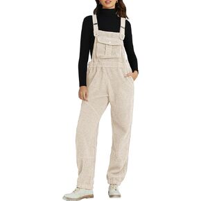 luvamia Sherpa Overalls for Women Loose Fit Winter Fuzzy Fleece Warm Bib Pocket Adjustable Jogger Baggy Overall Jumpsuit