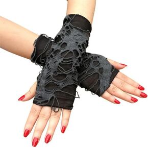 Halloween Unisex Gothic Black Gloves Fingerless Long Glove for Women Men Sexy Festival Gloves Mittens Clubwear Dance Cosplay Accessories2 Pair