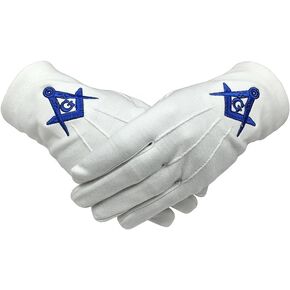 Freemason Masonic Regalia 100% Cotton White Masonic Gloves with Square Compass and G