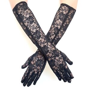 Women Long Lace Gloves Black Floral Lace Opera Gloves Bridal Gloves for Wedding Costume Party Coaplay Halloween
