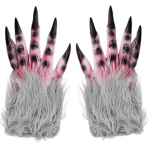 JIAHG Halloween Horror Gloves Sinister Latex Werewolf Gloves Terrifying Ghostly Claws Perfect for Adult Spooky Costume Party
