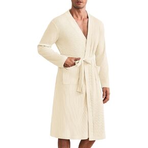 Ekouaer Mens Robes Lightweight Waffle Knit Spa Bathrobe Soft Kimono Shower Robe V Neck Long Sleeve Sleepwear with Pockets