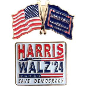 Set of 2 Kamala Harris Walz 2024 Pin Badge Brooch for President USA Flag Memorabilia Not Going Back