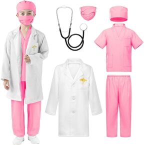 Doctor Costume for Kids Scrubs Set,Children Scrubs for Kids with Pretend Play Set Children Cosplay 3-11 Years