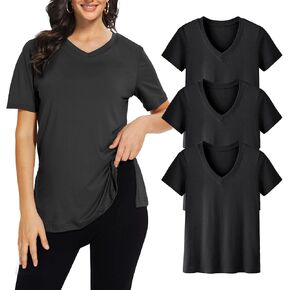 3 Pack Women's T Shirt Short Sleeve V Neck Plus Size Summer Fashion Trendy Casual Tee Tops (S-3XL)