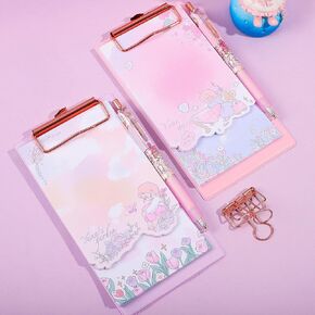 Small Clipboard Set 3.8 * 6.9in, Includes Colored Page and Pen, Portable Metal Hanging Clipboard, Cute School Supplies, Gift for Women, Students, Girls (Purple)