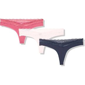 Tommy Hilfiger Women's 3pk Cotton Logo Lace Trim V Thong