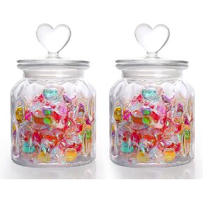 45 oz Clear Glass Heart Shaped Jar, Cute Candy Jar with Heart shaped Airtight Lid, Decorative Glass Canisters with Airtight Lid for Candy Cookie, String Light & Remote, Drops, 1 Pack