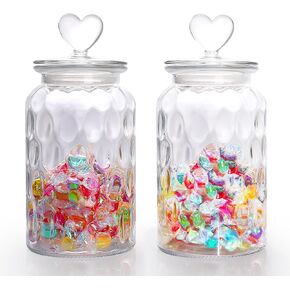 45 oz Clear Glass Heart Shaped Jar, Cute Candy Jar with Heart shaped Airtight Lid, Decorative Glass Canisters with Airtight Lid for Candy Cookie, String Light & Remote, Drops, 1 Pack in Saudi Arabia
