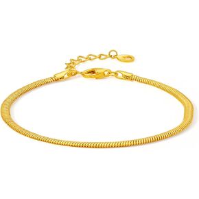 18K Gold Bracelet Yellow Gold Snake Chain Bracelet Flexible Flat 2.5mm Domed Herringbone Link Bracelet wristband Bracelets for Women Men