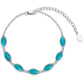 Turquoise Bracelet for Women 925 Sterling Silver Dainty Simple Gemstone Link Bracelet Fine Jewelry Anniversary Birthday Mother's Day Graduation Gifts for Women Mom