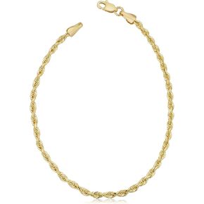 Kooljewelry 10k Yellow Gold 2.6 mm Men's or Women's Rope Chain Bracelet