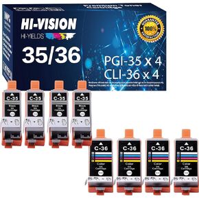 HI-VISION HI-YIELDS (4-Set Compatible PGI-35+CLI-36 Pigment Ink Cartridge (4-Pack) Black with (4-Pack) Tri Color Replacement for PIXMA IP100B IP100 IP110 Mini260 Pixma Mini 320 Printers