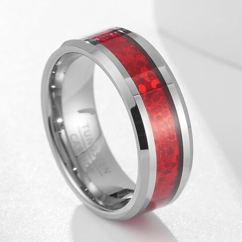 Couple rings for men and women, trendy fashion jewelry, wide 8mm inlaid with colorful tungsten carbide rings, suitable for trendy couples hip-hop parties in Saudi Arabia