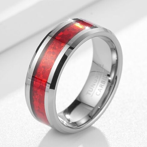 Couple rings for men and women, trendy fashion jewelry, wide 8mm inlaid with colorful tungsten carbide rings, suitable for trendy couples hip-hop parties in Saudi Arabia