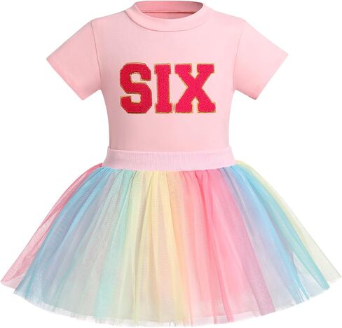 ODASDO Kids Girls 2d 3rd 4th 5th 6th Birthday Party Outfit Short Sleeve T-shirt Tops Rainbow Tutu Skirt 2pcs Set in Saudi Arabia