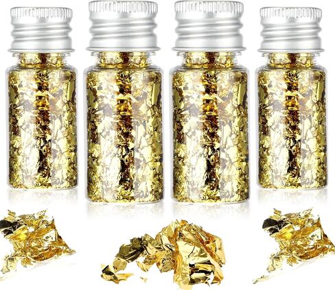 Sibba 4 Pcs Gold Foil Flakes Gold Flakes for Resin Gold Foil Flakes Leaf Cake Decoration Imitation Foil Flakes Resin Metallic Leaf 20g for Nails Painting Makeup Crafts Supplies Jewelry Making in Saudi Arabia