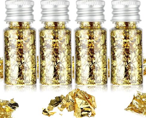 Sibba 4 Pcs Gold Foil Flakes Gold Flakes for Resin Gold Foil Flakes Leaf Cake Decoration Imitation Foil Flakes Resin Metallic Leaf 20g for Nails Painting Makeup Crafts Supplies Jewelry Making in Saudi Arabia