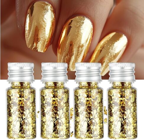 Sibba 4 Pcs Gold Foil Flakes Gold Flakes for Resin Gold Foil Flakes Leaf Cake Decoration Imitation Foil Flakes Resin Metallic Leaf 20g for Nails Painting Makeup Crafts Supplies Jewelry Making in Saudi Arabia