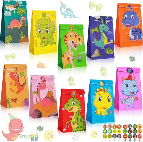 30 Pack Dinosaur Party Gift Bags Dinosaur Party Favor Bags Little Dinosaur Goodie Halloween Candy Treat Bag with Matching Stickers for Kids Dinosaur Themed Birthday Christmas Baby Shower Supplies in Kuwait