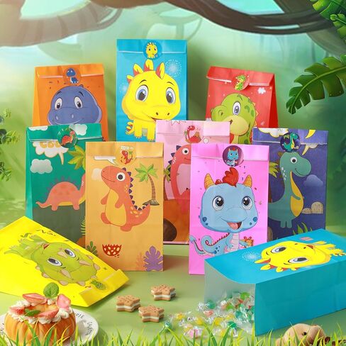 30 Pack Dinosaur Party Gift Bags Dinosaur Party Favor Bags Little Dinosaur Goodie Halloween Candy Treat Bag with Matching Stickers for Kids Dinosaur Themed Birthday Christmas Baby Shower Supplies in Kuwait