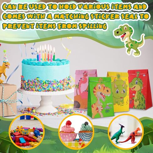 30 Pack Dinosaur Party Gift Bags Dinosaur Party Favor Bags Little Dinosaur Goodie Halloween Candy Treat Bag with Matching Stickers for Kids Dinosaur Themed Birthday Christmas Baby Shower Supplies in Kuwait