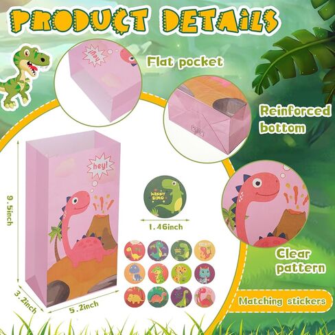 30 Pack Dinosaur Party Gift Bags Dinosaur Party Favor Bags Little Dinosaur Goodie Halloween Candy Treat Bag with Matching Stickers for Kids Dinosaur Themed Birthday Christmas Baby Shower Supplies in Kuwait