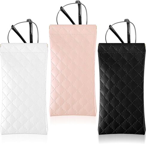 3 PCS Soft Eyeglass Case for Women Leather Queeze Top Sunglasses Pouch with 3 Glasses Cleaning Cloth, Portable Eyeglass Organizer Bag for Travel in Saudi Arabia