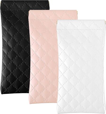 3 PCS Soft Eyeglass Case for Women Leather Queeze Top Sunglasses Pouch with 3 Glasses Cleaning Cloth, Portable Eyeglass Organizer Bag for Travel in Saudi Arabia
