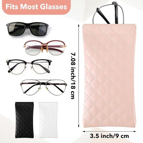 3 PCS Soft Eyeglass Case for Women Leather Queeze Top Sunglasses Pouch with 3 Glasses Cleaning Cloth, Portable Eyeglass Organizer Bag for Travel in Saudi Arabia