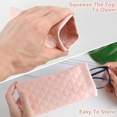 3 PCS Soft Eyeglass Case for Women Leather Queeze Top Sunglasses Pouch with 3 Glasses Cleaning Cloth, Portable Eyeglass Organizer Bag for Travel in Saudi Arabia